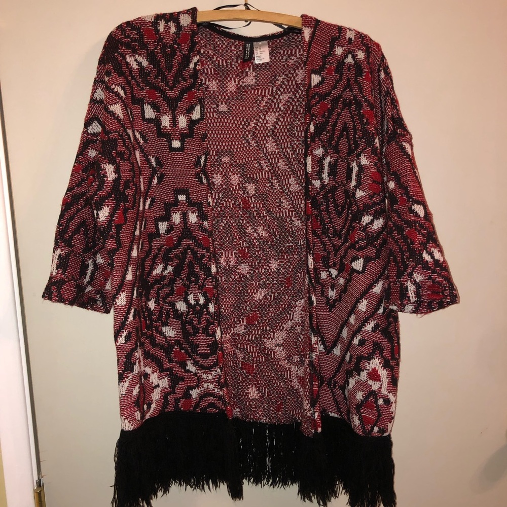 H&M Red and Black Cardigan Sweater with Knit Texture
